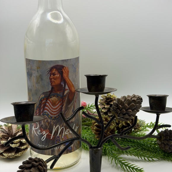 Rustic Metal Pinecone Wine Bottle Candle Stick Holder - Picture 11 of 17